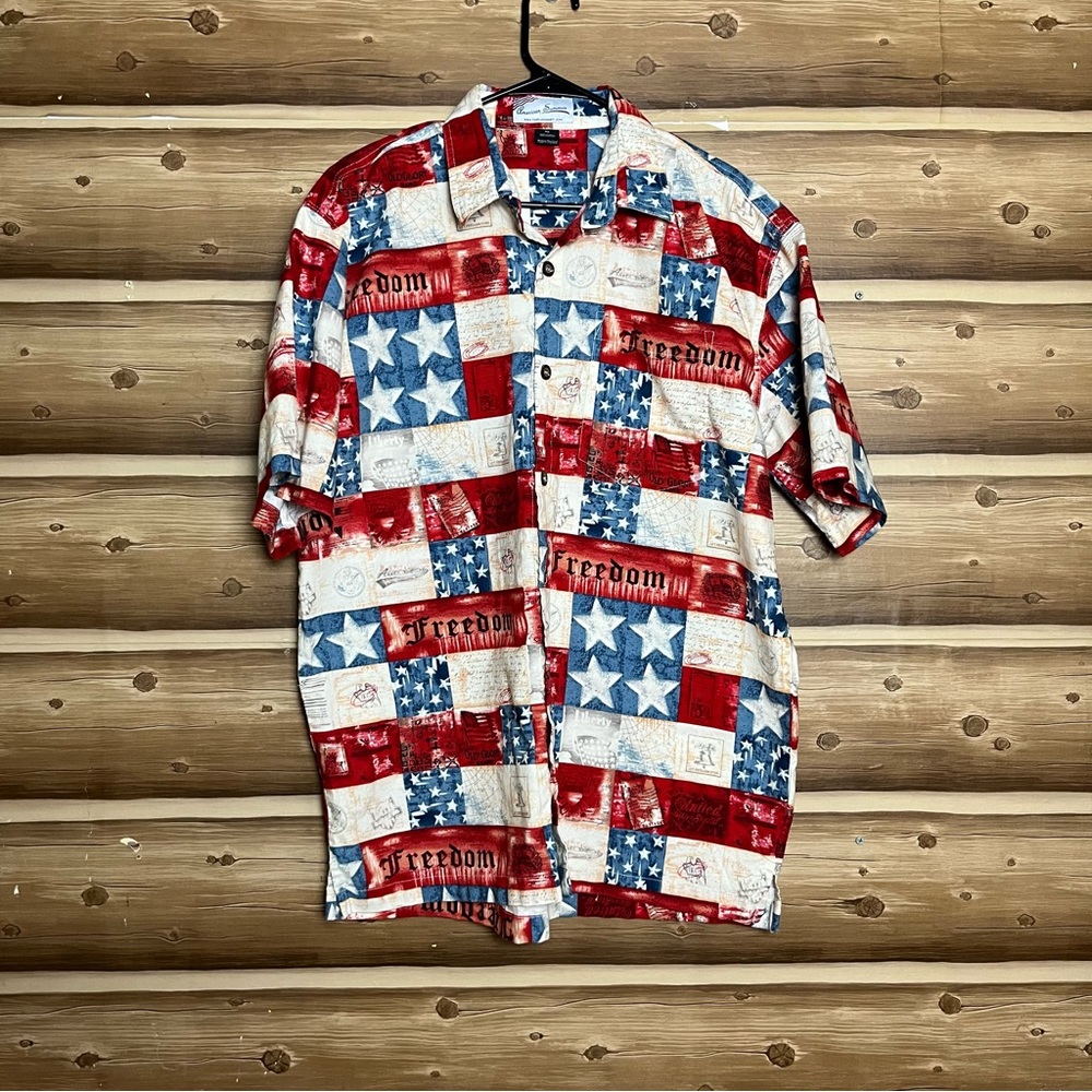 American summer short sleeves bottoms down multicolor shirt size XL‎ 100% cotton
